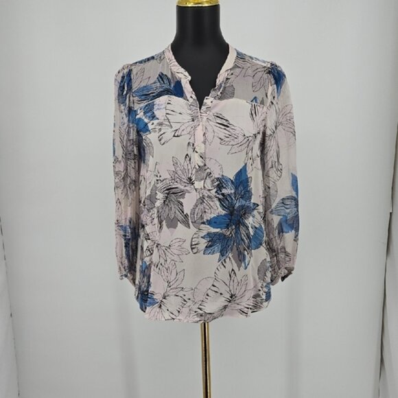 Rebecca Taylor Floral Print Women's Top Silk White Blue Size 2 - Picture 1 of 12